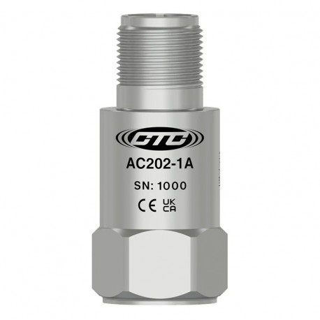 AC202 premium accelerometer, top exit 2 pin connector, 100 MV/G, ±5%